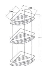 Mat Siyah Üç Katlı Paslanmaz Süngerlik Şampuanlık 20x20 Cm