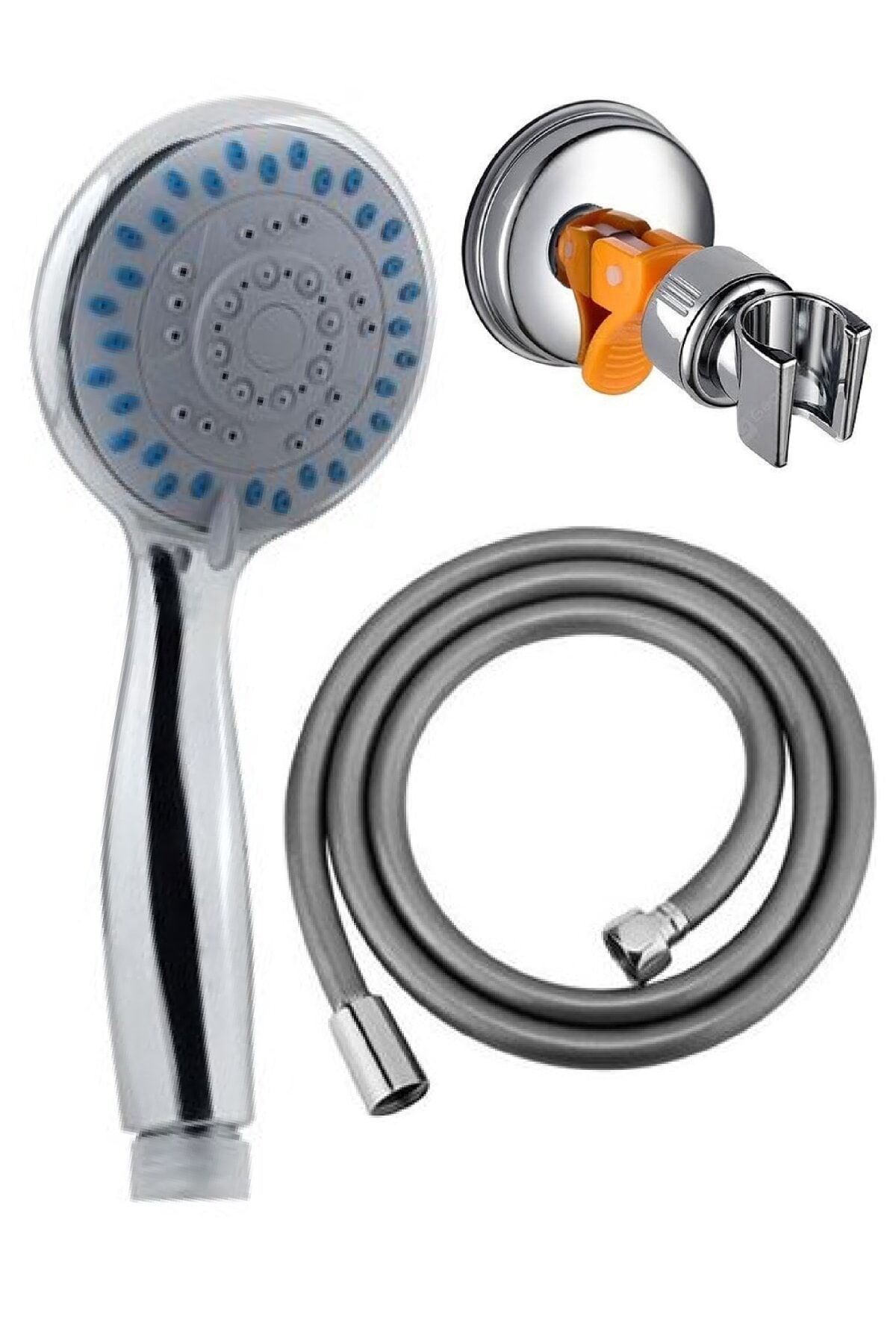 Gediz 4 Fonksiyonlu Duş Başlığı + Pvc Duş Hortumu + Vakumlu Mafsal Duş Seti