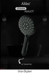 Star 3 Fonksiyonlu Mat Siyah Geniş Yüzey Duş Başlığı