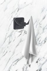 Pasifik Kare Mat Siyah Paslanmaz Ikili Havlu Ve Bornoz Askılığı