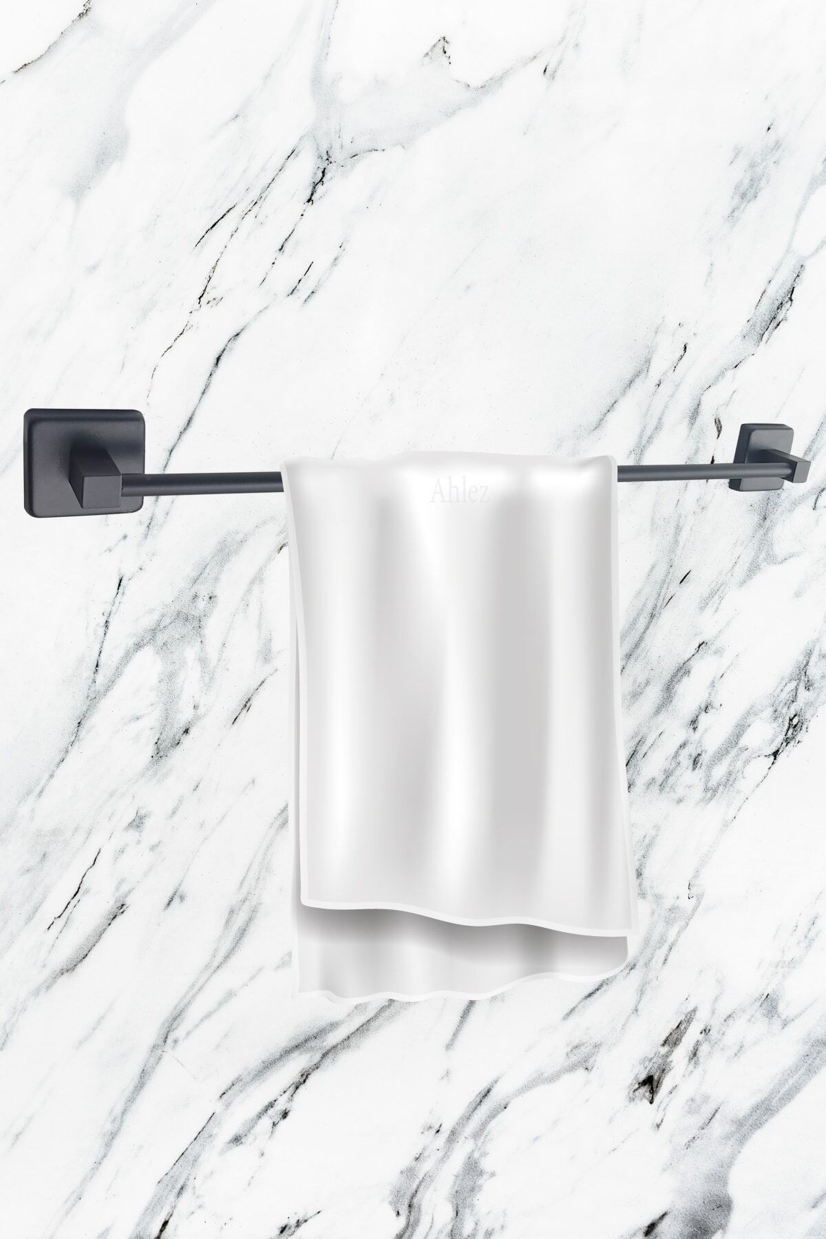 Pasifik Kare Mat Siyah Paslanmaz Banyo Uzun Havluluk