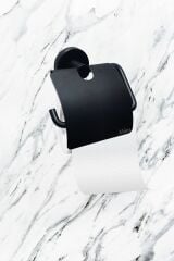 Ceyhan Mat Siyah Kapaklı Tuvalet Kağıtlık Ikili Askılık Yuvarlak Havluluk 3'lü Banyo Seti