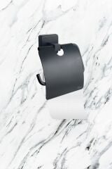 Pasifik Kare Mat Siyah Ikili Askılık Kapaklı Tuvalet Kağıtlık Yuvarlak Havluluk Üçlü Banyo Seti