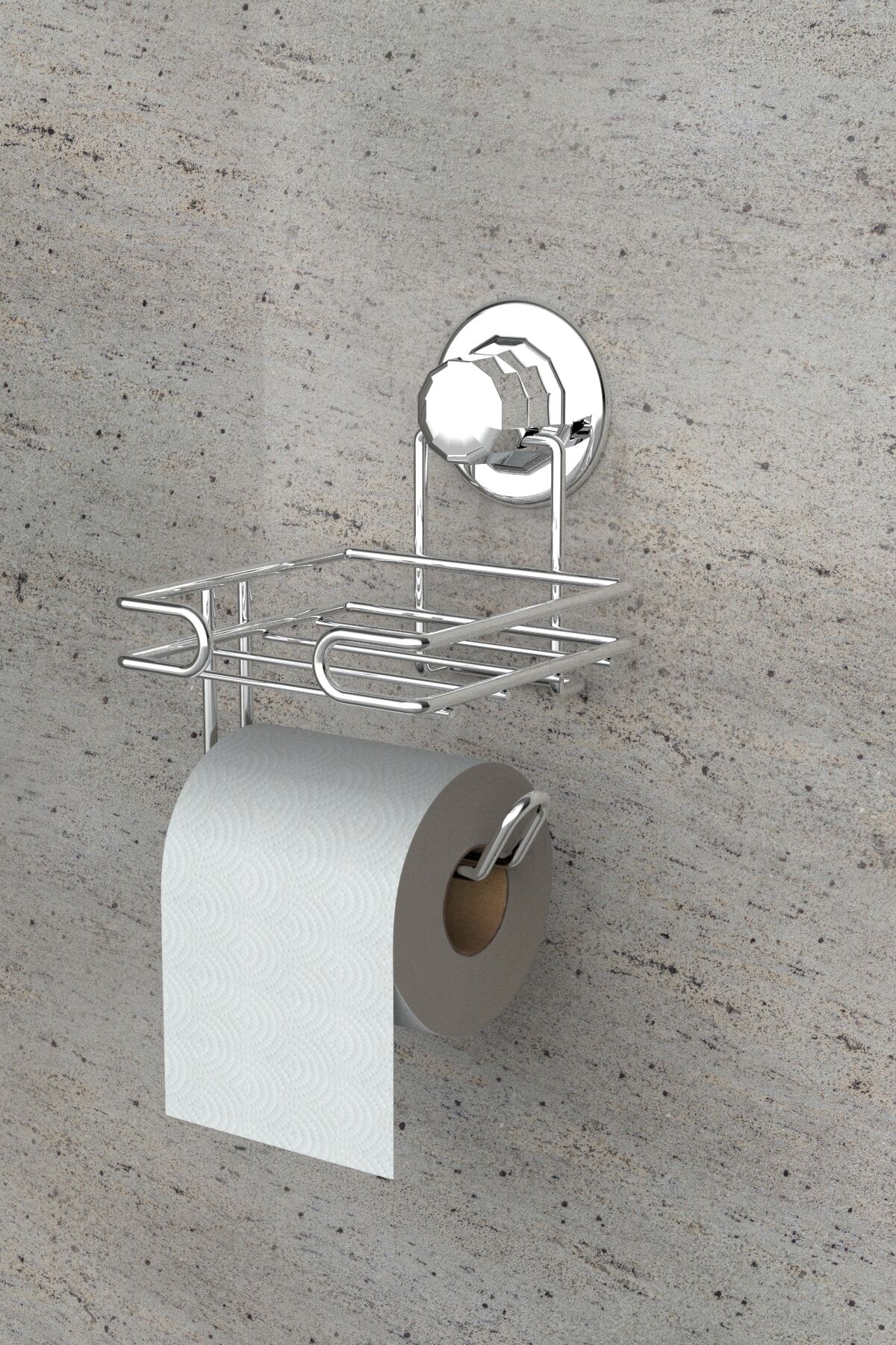Vega Vakumlu Yapışkanlı Krom Yedekli Kağıt Bekletmeli Tuvalet Kağıtlık