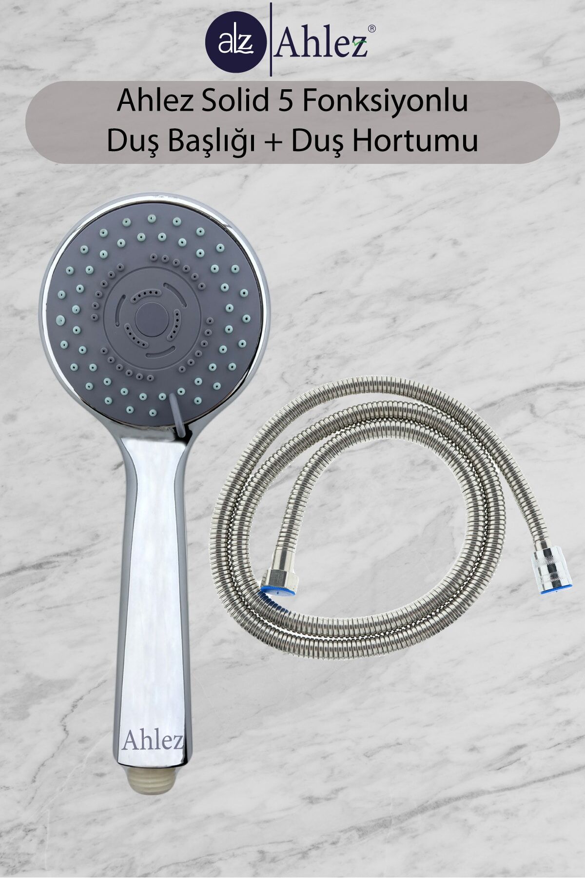 Solid 5 Fonksiyonlu Duş Başlığı + Duş Hortumu Duş Sistemi Duş Takımı