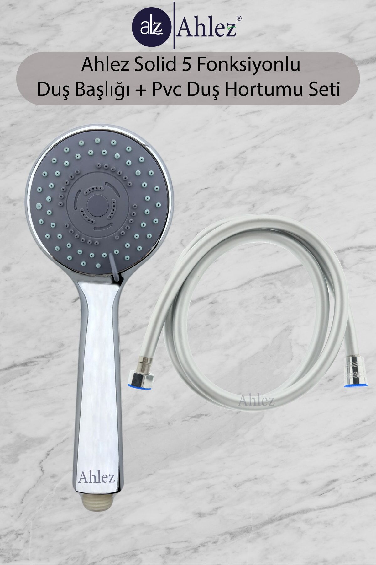 Solid 5 Fonksiyonlu Duş Başlığı + Banyo Pvc Spiral Hortum Duş Seti Duş Takımı