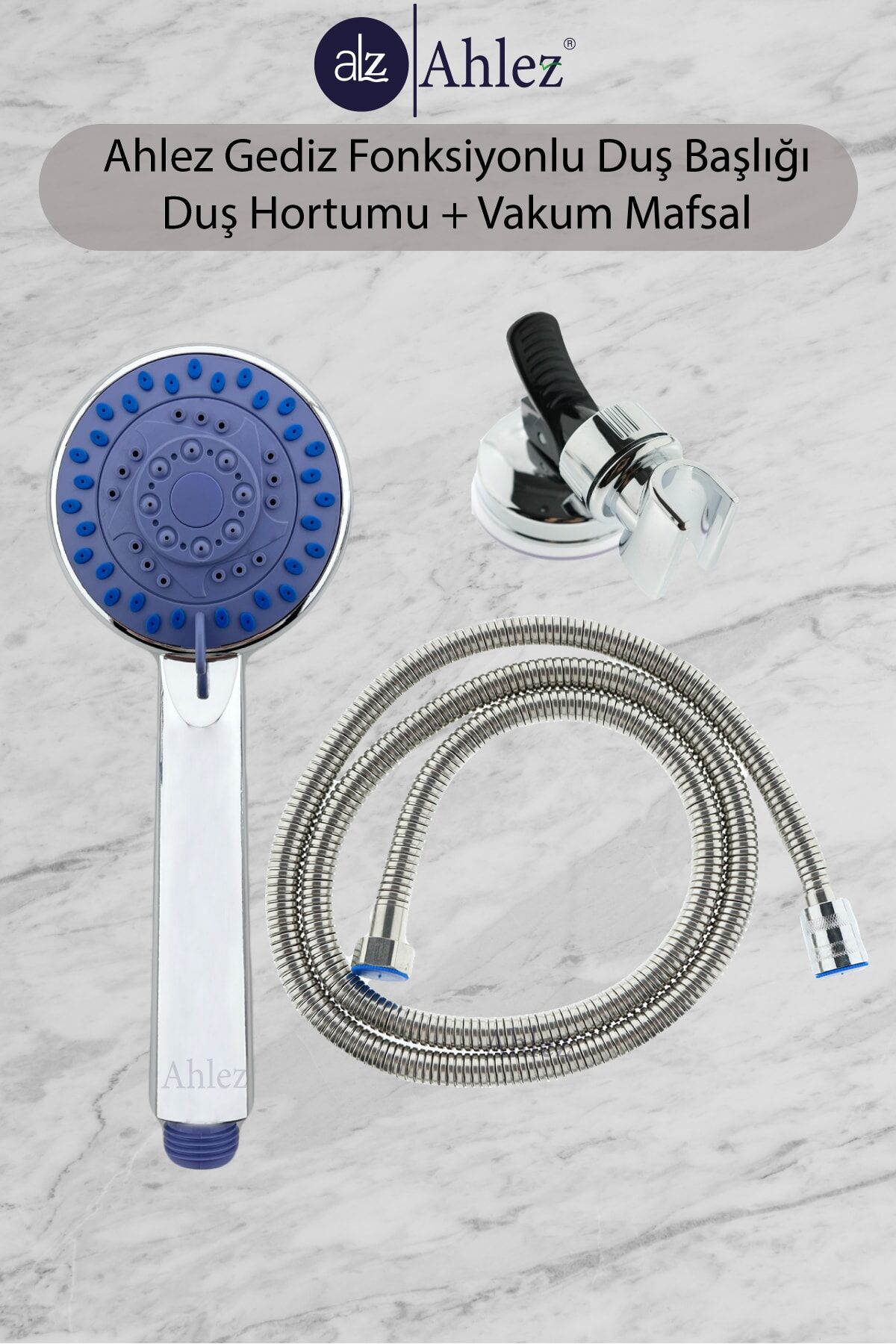 Gediz 5 Fonksiyonlu Duş Başlığı + Duş Hortumu + Vakum Mafsal Duş Seti