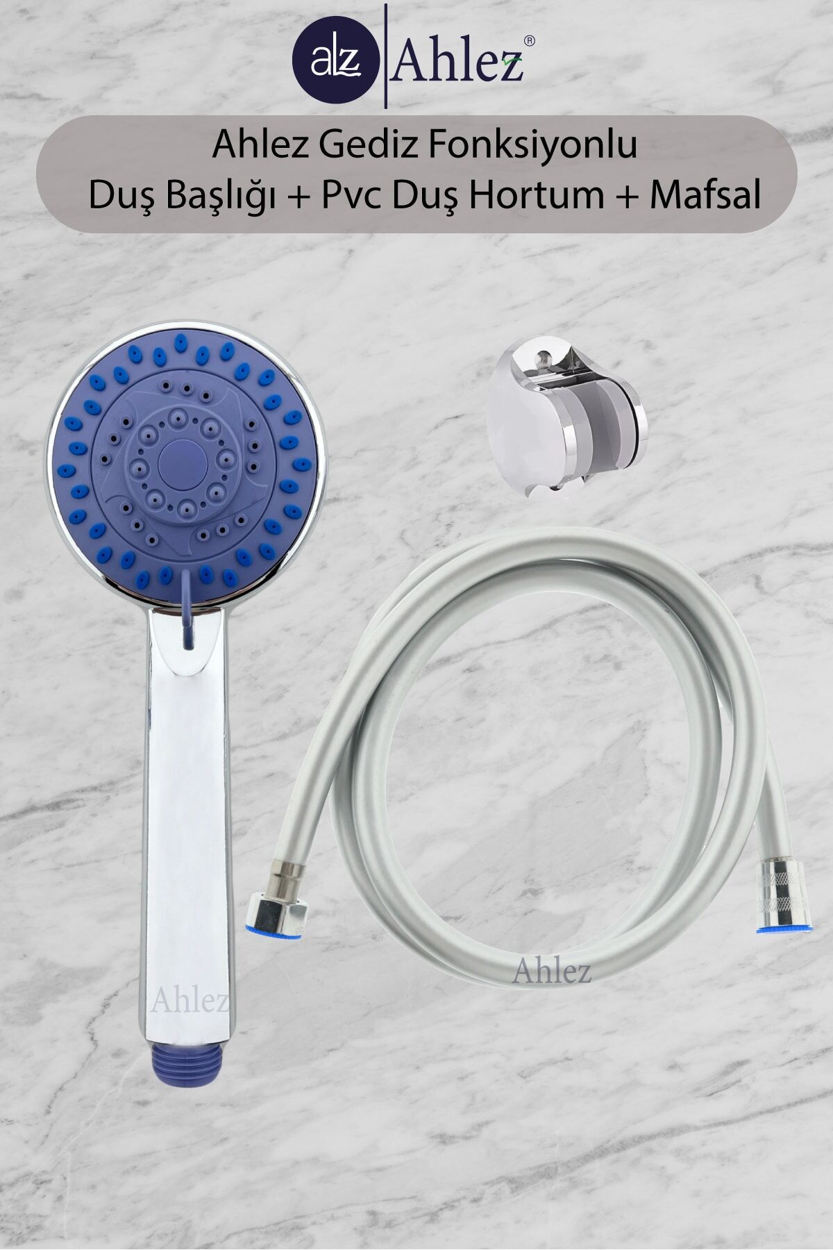 Gediz 5 Fonksiyonlu Duş Başlığı + Pvc Duş Hortumu + Büyük Mafsal Duş Takımı