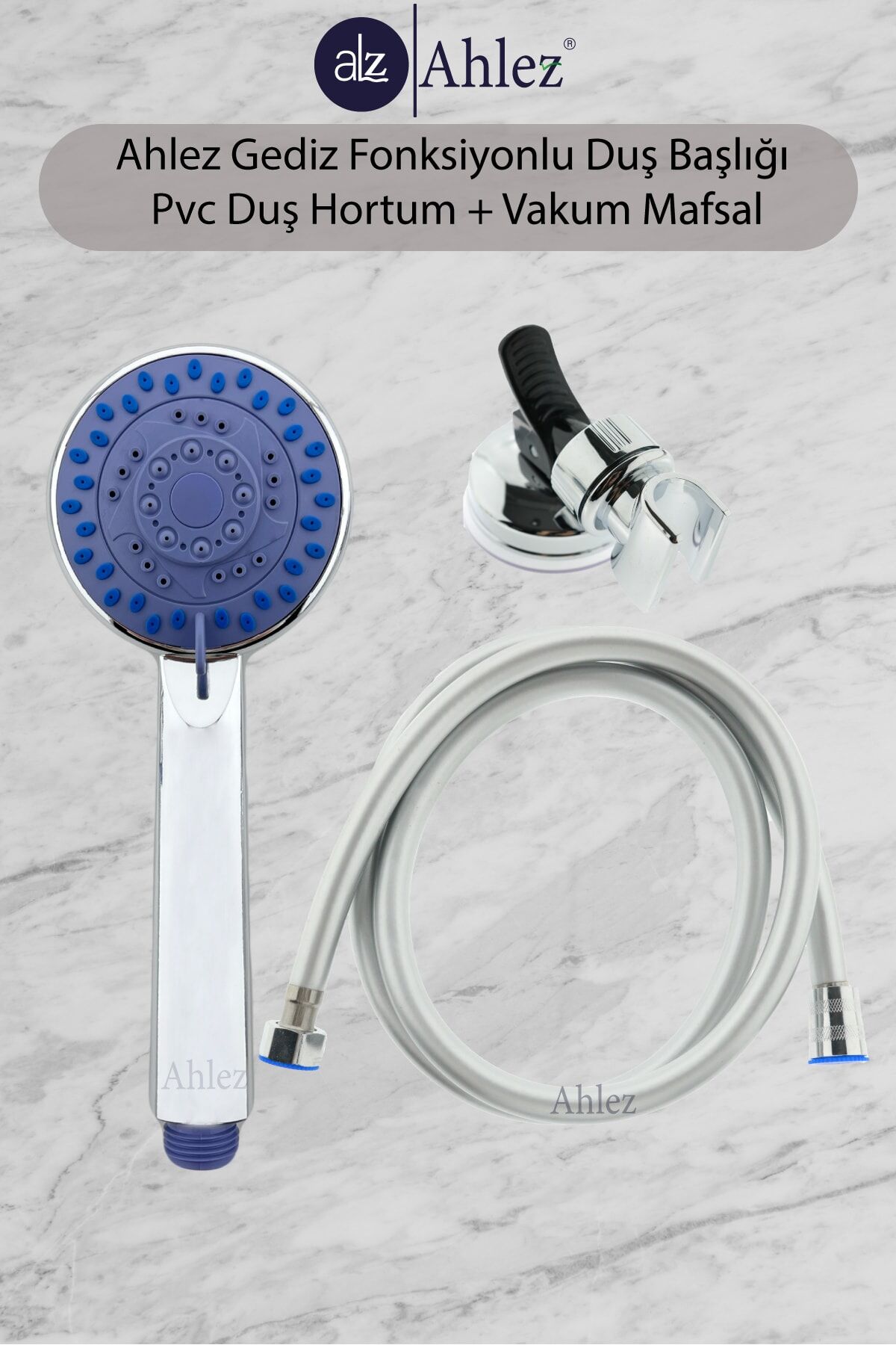 Gediz 5 Fonksiyonlu Duş Başlığı + Pvc Hortum + Vakum Mafsal Duş Seti