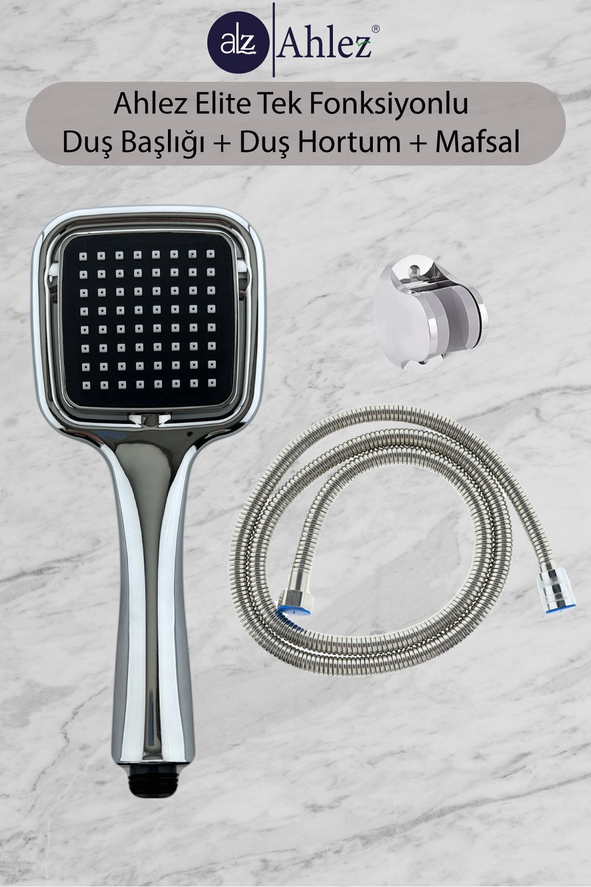 Elite Kare Duş Başlığı , Örgülü Lüks Duş Hortumu Ve Büyük Mafsal Duş Takımı Duş Seti