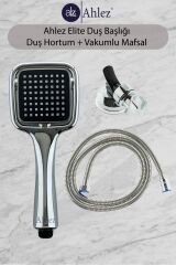Elite Kare Duş Başlığı + Duş Hortumu + Vakum Mafsal Duş Takımı Duş Seti