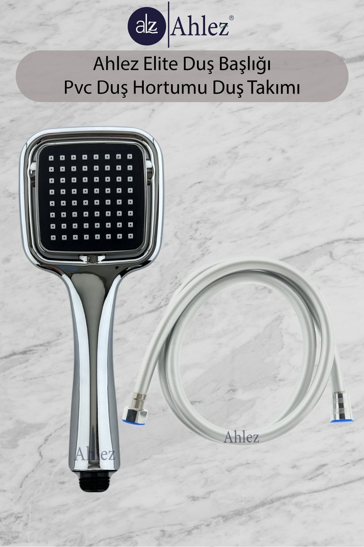 Elite Kare Duş Başlığı + Pvc Duş Hortumu Duş Takımı Duş Seti