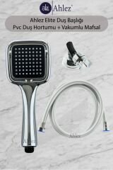 Elite Kare Duş Başlığı + Pvc Duş Hortumu + Vakum Mafsal Duş Takımı