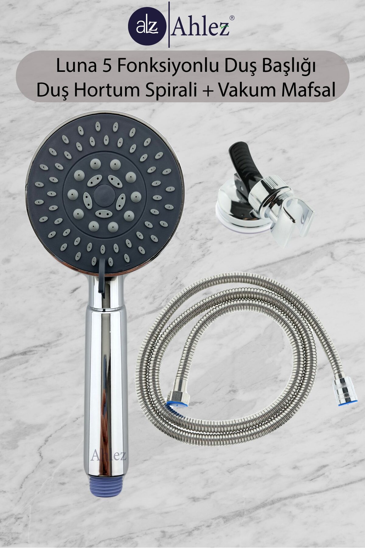 Luna 5 Fonksiyonlu Duş Başlığı + Vakum Mafsal + Duş Hortumu Duş Takımı