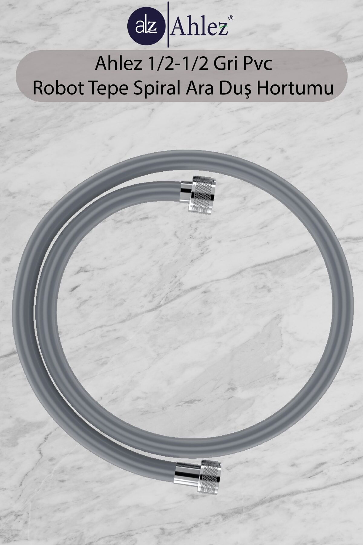 1/2-1/2 Gri Pvc Kısa Robot Tepe Ara Duş Hortumu 60 Cm