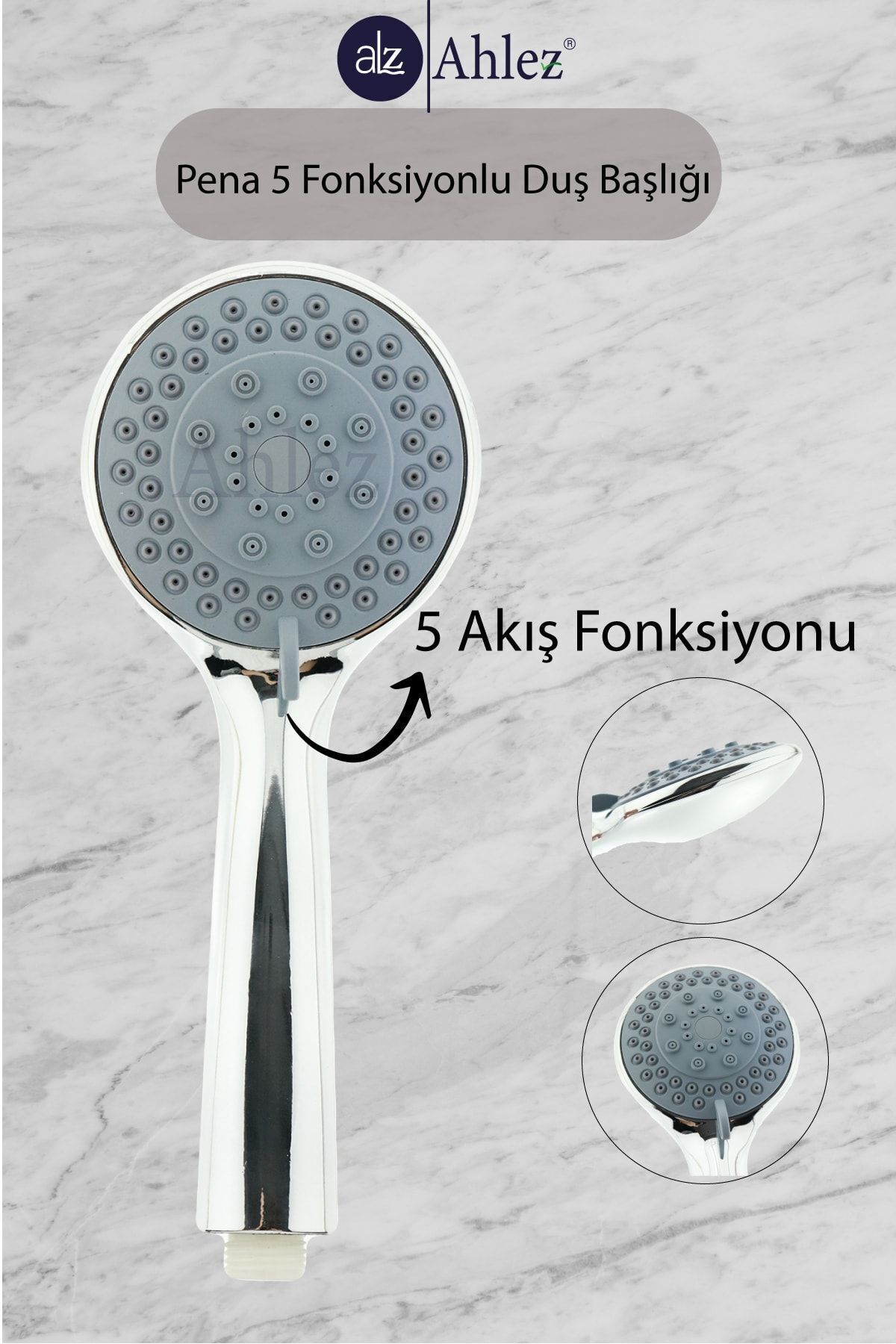 Pena 5 Fonksiyonlu Duş Başlığı Ve Ince Örgülü Duş Hortumu Duş Takımı