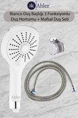 Bianco 3 Fonksiyonlu Duş Başlığı + Duş Hortumu + Mafsal Duş Takımı Duş Seti