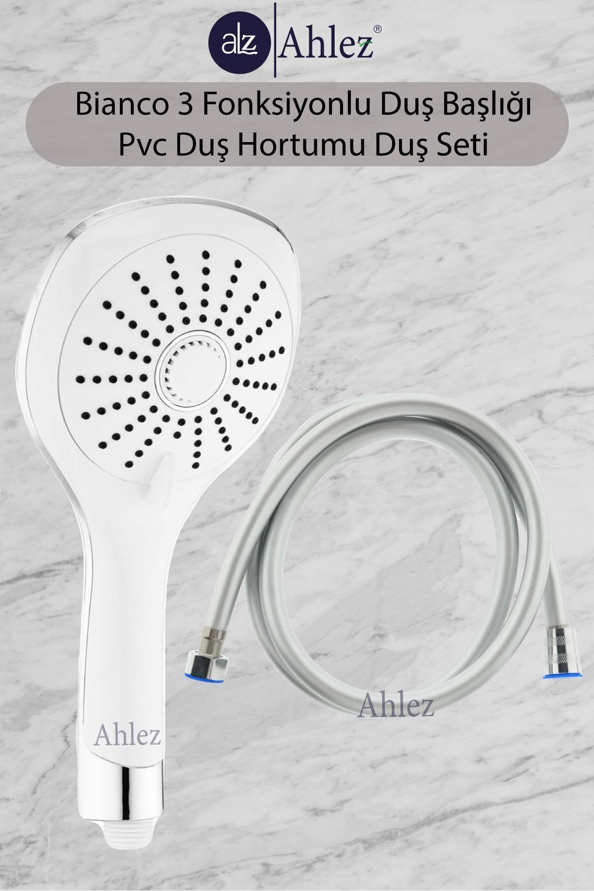 Bianco 3 Fonksiyonlu Duş Başlığı Pvc Spiral Duş Hortumu 160 Cm Duş Takımı Duş Seti