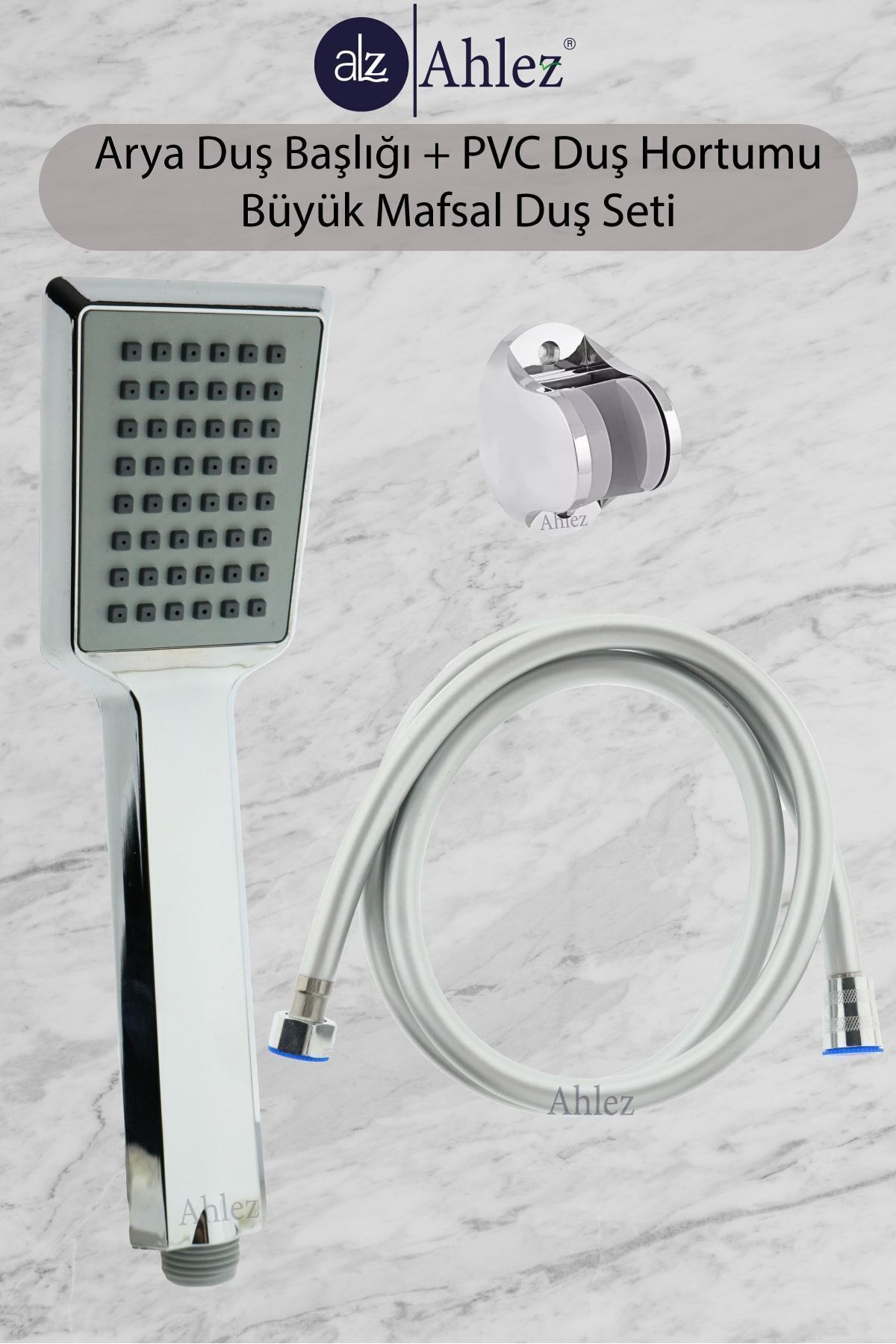 Arya Duş Başlığı + Pvc Duş Hortumu + Büyük Mafsal Duş Takımı Duş Seti