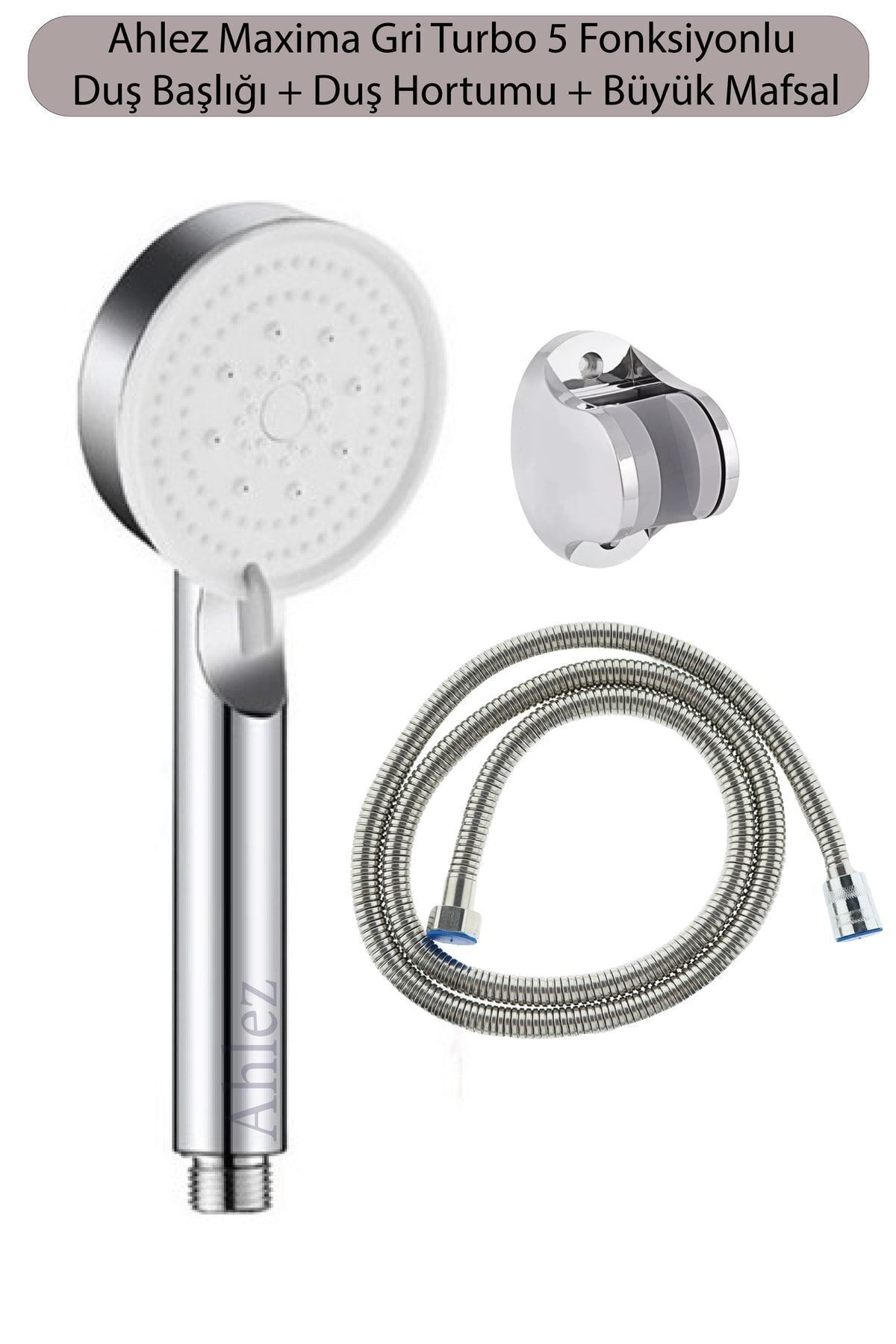 Maxima Krom Turbo 5 Fonksiyonlu Duş Başlığı , Duş Hortumu Ve Mafsal 3'lü Set