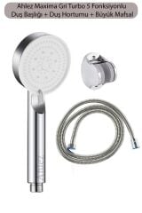 Maxima Krom Turbo 5 Fonksiyonlu Duş Başlığı , Duş Hortumu Ve Mafsal 3'lü Set