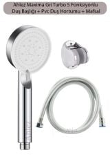 Maxima Krom Turbo 5 Fonksiyonlu Duş Başlığı , Pvc Duş Hortumu Ve Mafsal 3'lü Duş Takımı Seti