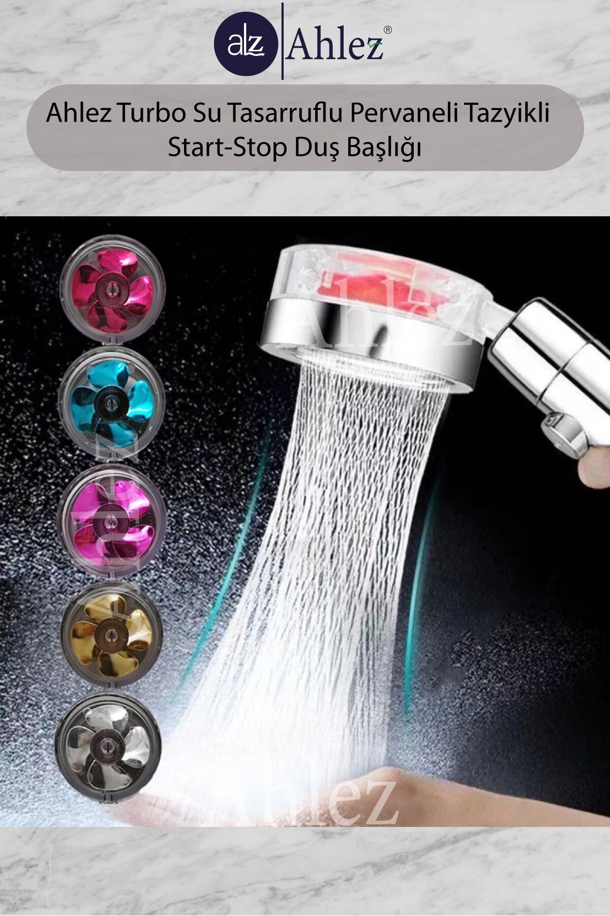 Su Tasarruflu 360 Derece Dönebilen Turbo Pervaneli Tazyikli Duş Başlığı