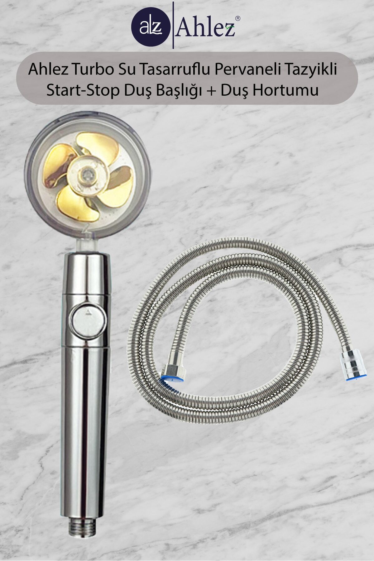 Turbo Pervaneli Jet Fan Duş Başlığı + Duş Hortumu Duş Takımı Duş Seti