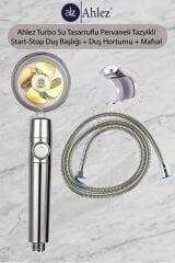 Turbo Pervaneli Jet Fan Duş Başlığı + Duş Hortumu + Mafsal Duş Takımı Duş Seti