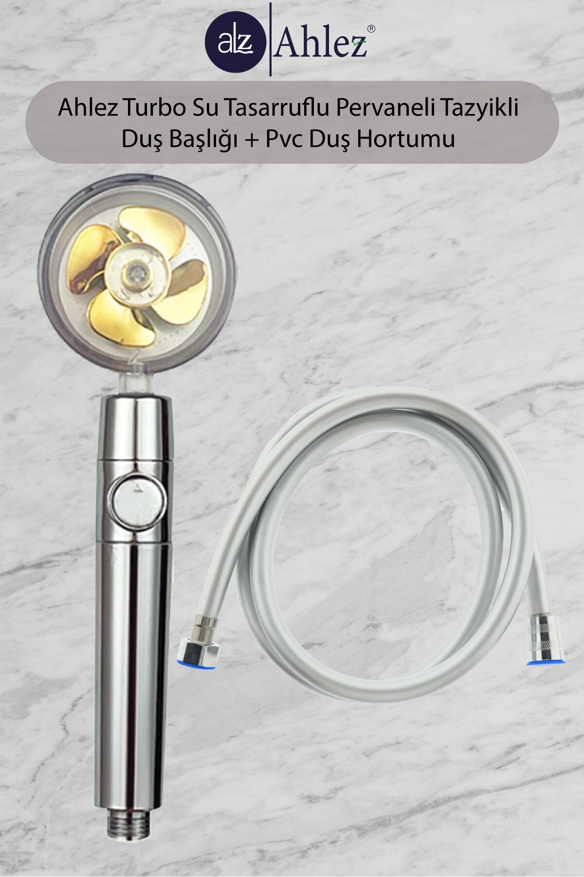 Turbo Pervaneli Duş Başlığı + Pvc Duş Hortumu Duş Takımı Duş Seti