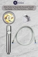 Turbo Pervaneli Duş Başlığı + Pvc Duş Hortumu + Mafsal Duş Takımı Duş Seti