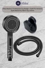 Maxima 5 Fonksiyonlu Duş Başlığı + Siyah Pvc Duş Hortumu + Siyah Mafsal Duş Takımı