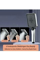 Kare 3 Fonksiyonlu Yüksek Basınçlı Ayarlanabilir Duş Başlığı