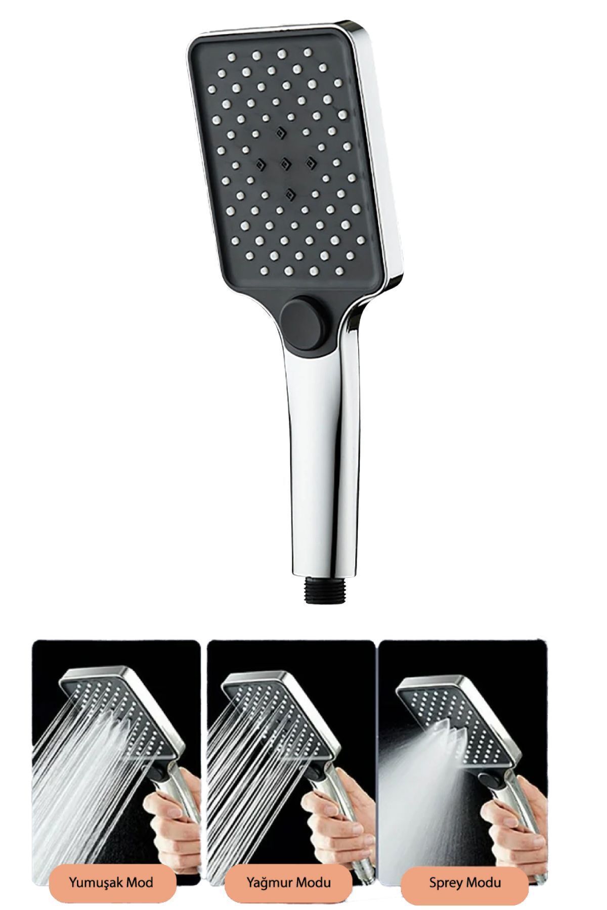 Kare 3 Fonksiyonlu Yüksek Basınçlı Ayarlanabilir Duş Başlığı
