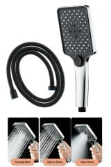 Aqua Kare 3 Fonksiyonlu Duş Başlığı ve Siyah Duş Hortumu 1.5m Duş Seti
