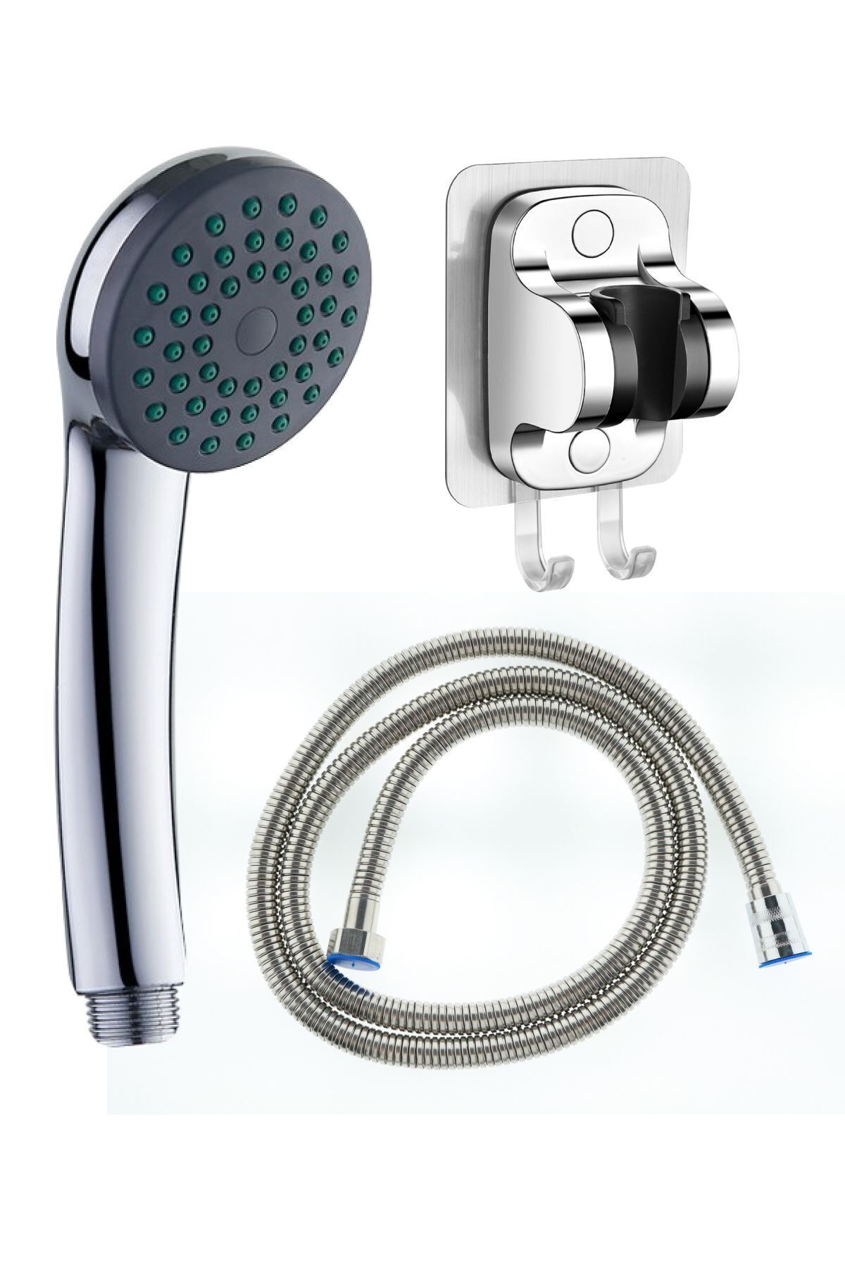 Caprice Duş Başlığı , Askılıklı Yapışkanlı Duş Mafsalı ve Örgülü Duş Hortumu Duş Takımı