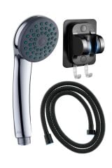 Caprice Duş Başlığı , Askılıklı Siyah Yapışkanlı Duş Mafsalı ve Örgülü Siyah Duş Hortumu Duş Takımı