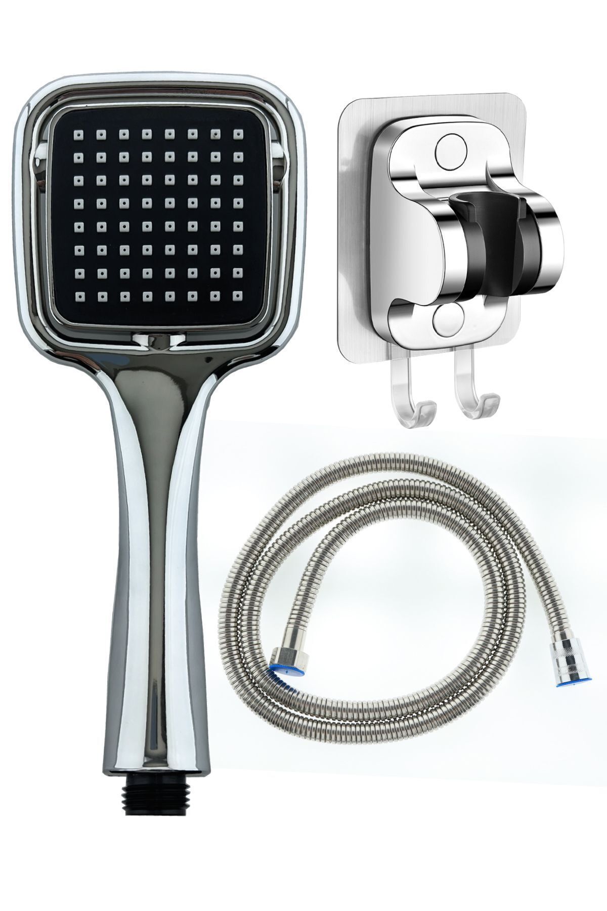 Siyah Kare El Duşu , Yapışkanlı Mafsal ve Örgülü Duş Hortumu Seti