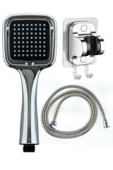 Siyah Kare El Duşu , Yapışkanlı Mafsal ve Örgülü Duş Hortumu Seti