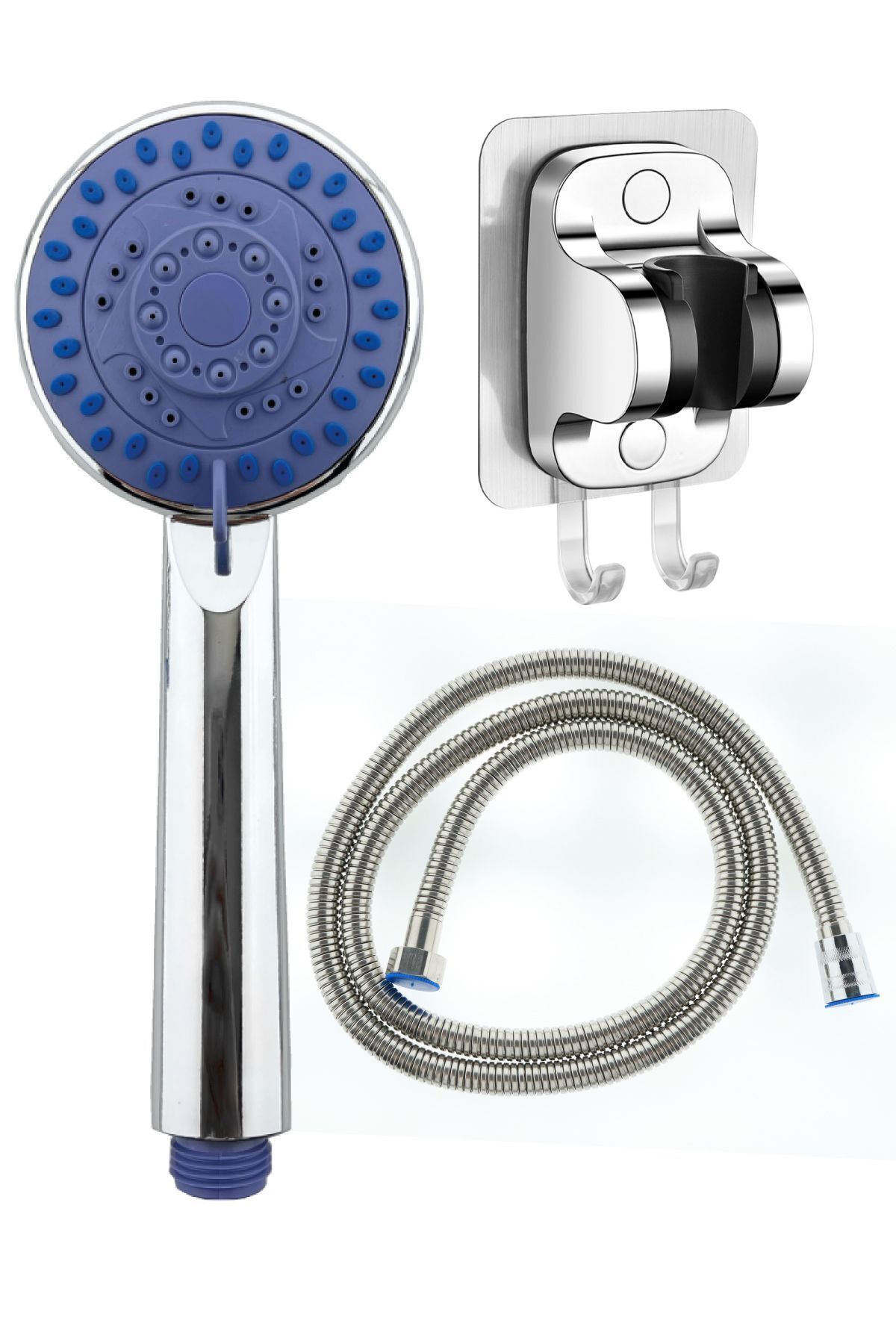 Gediz Fonksiyonlu Duş Başlığı , Yapışkanlı Mafsal ve Örgülü Duş Hortumu Seti