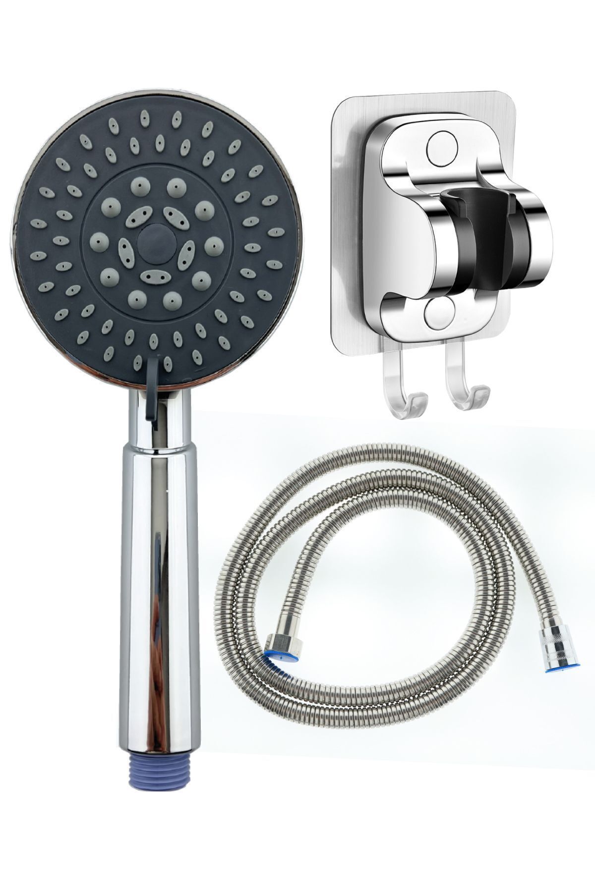 Luna Fonksiyonlu Duş Başlığı , Yapışkanlı Mafsal ve Örgülü Duş Hortumu Seti