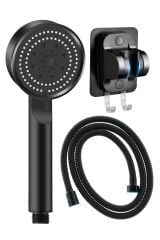 Maxima Siyah 5 Fonksiyonlu Duş Başlığı , 3m Yapışkanlı Siyah Mafsal Ve Örgülü Siyah Duş Hortumu Seti