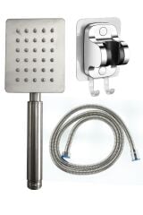 Shine 304 Paslanmaz Duş Başlığı , 3M Yapışkanlı Mafsal ve Duş Hortumu Seti