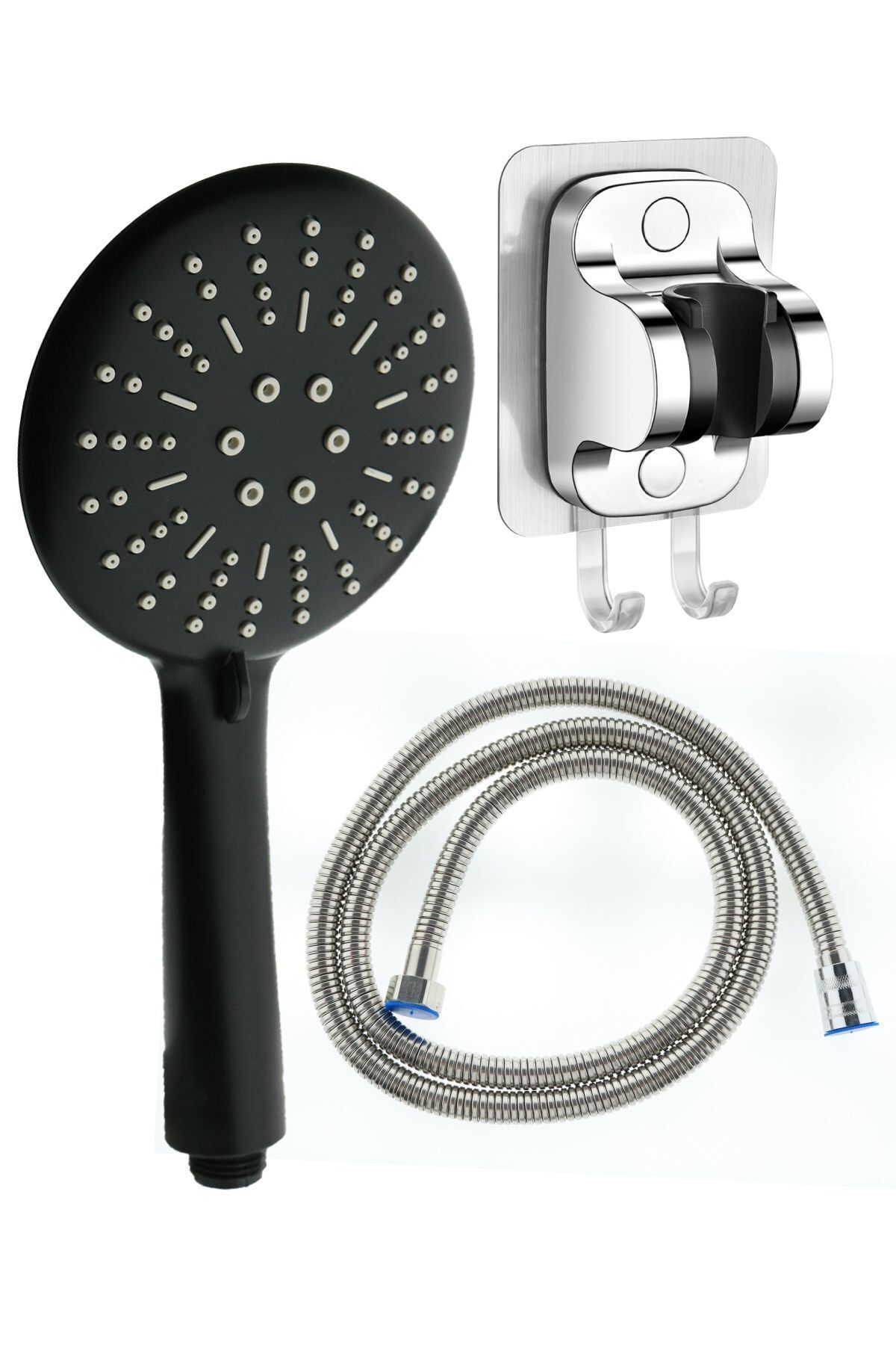 Star Fonksiyonlu Duş Başlığı , 3M Yapışkanlı Mafsal ve Duş Hortumu Seti