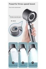 Masajlı 3 Fonksiyonlu El Duşu ve Siyah Örgülü Duş Hortumu Duş Seti