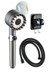 Masajlı Filtreli 3 Fonksiyonlu El Duşu , Yapışkanlı Mafsal Ve Siyah Örgülü Duş Hortumu 3'lü Set