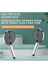 Siyah Yuvarlak 3 Fonksiyonlu El Duşu ,Siyah Örgülü Hortum ve Yapışkanlı Mafsal 3'lü Set