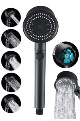 Siyah Turbo Pervaneli 5 Fonksiyonlu Duş Başlığı Siyah Duş Hortumu 150 Cm Ve Mafsal Set