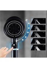 Siyah Turbo Pervaneli 5 Fonksiyonlu Duş Başlığı Siyah Duş Hortumu 150 Cm Ve Mafsal Set