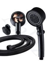 Siyah Turbo Pervaneli 5 Fonksiyonlu Duş Başlığı Siyah Duş Hortumu 150 Cm Ve Mafsal Set
